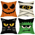 Ussap Halloween Jack O Lantern Decorative Throw Pillow Covers 16 x 16 Set of 4, Spooky Face Mummy Black Cat Fran.kens-tein Cushi