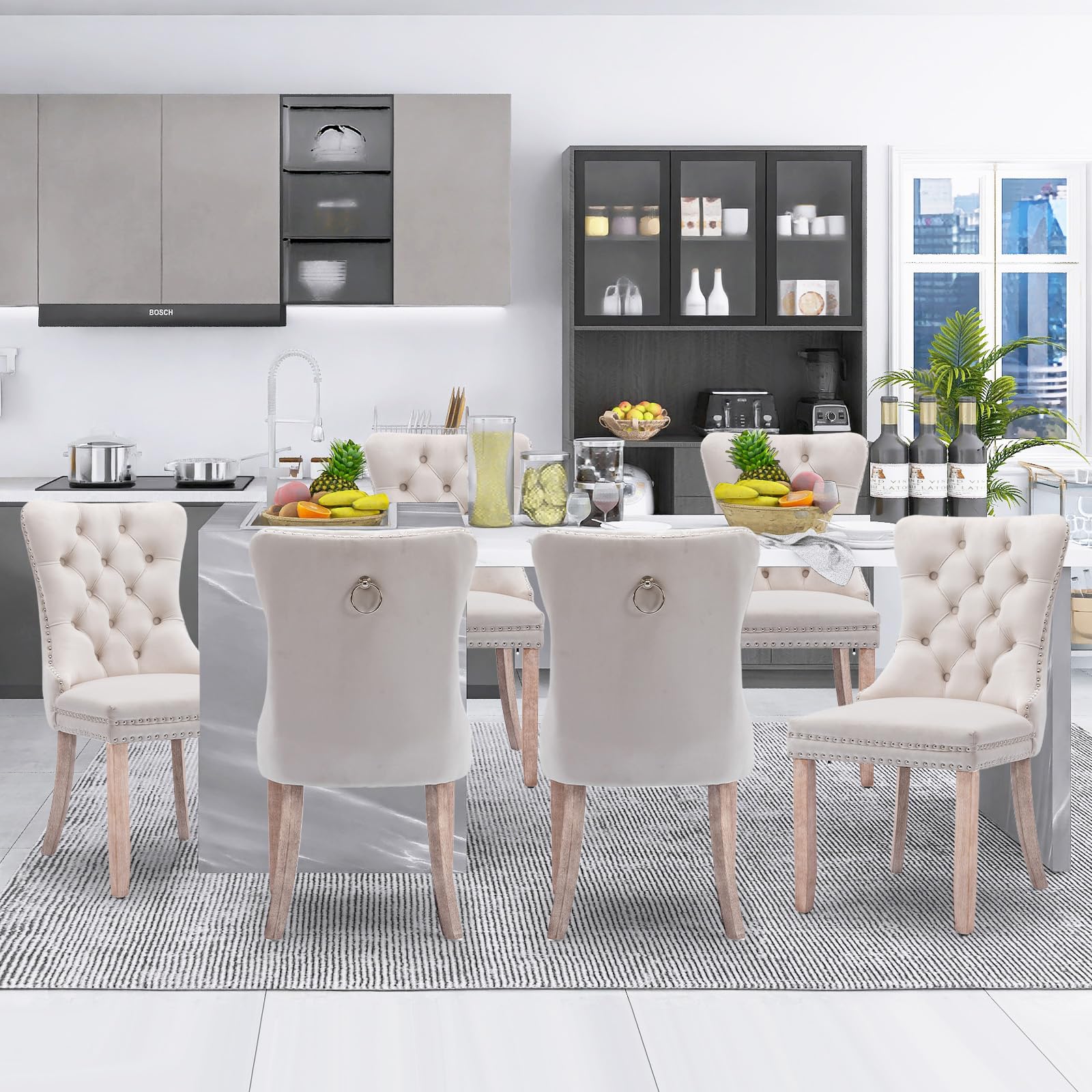 Soarflash Velvet Dining Chairs Set Of 6, Tall Back Side Chair, Modern Upholstered High-End Tufted Side Chair With Button Back Ri