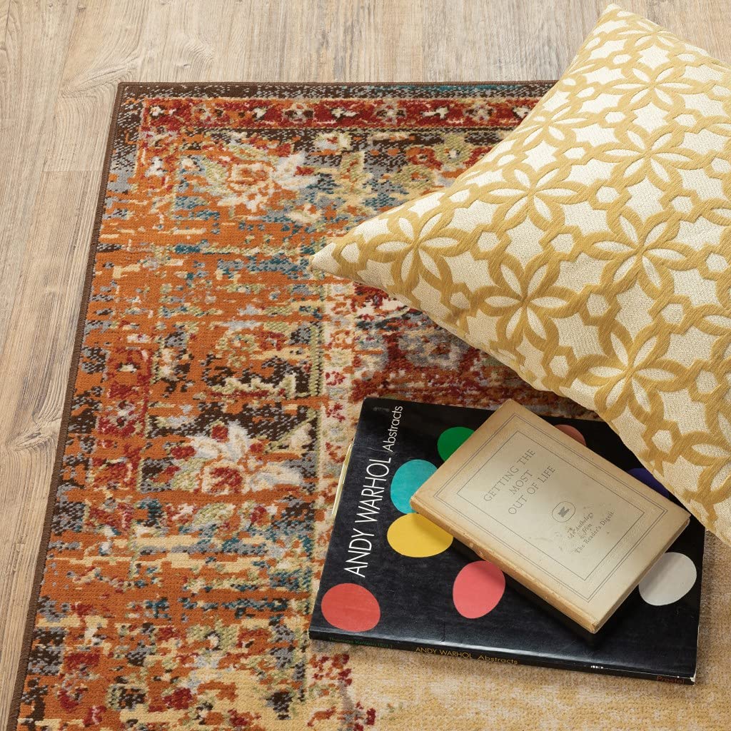 HomeRoots Polypropylene 8’ x 10’ Gold and Orage Floral MedallionArea Rug