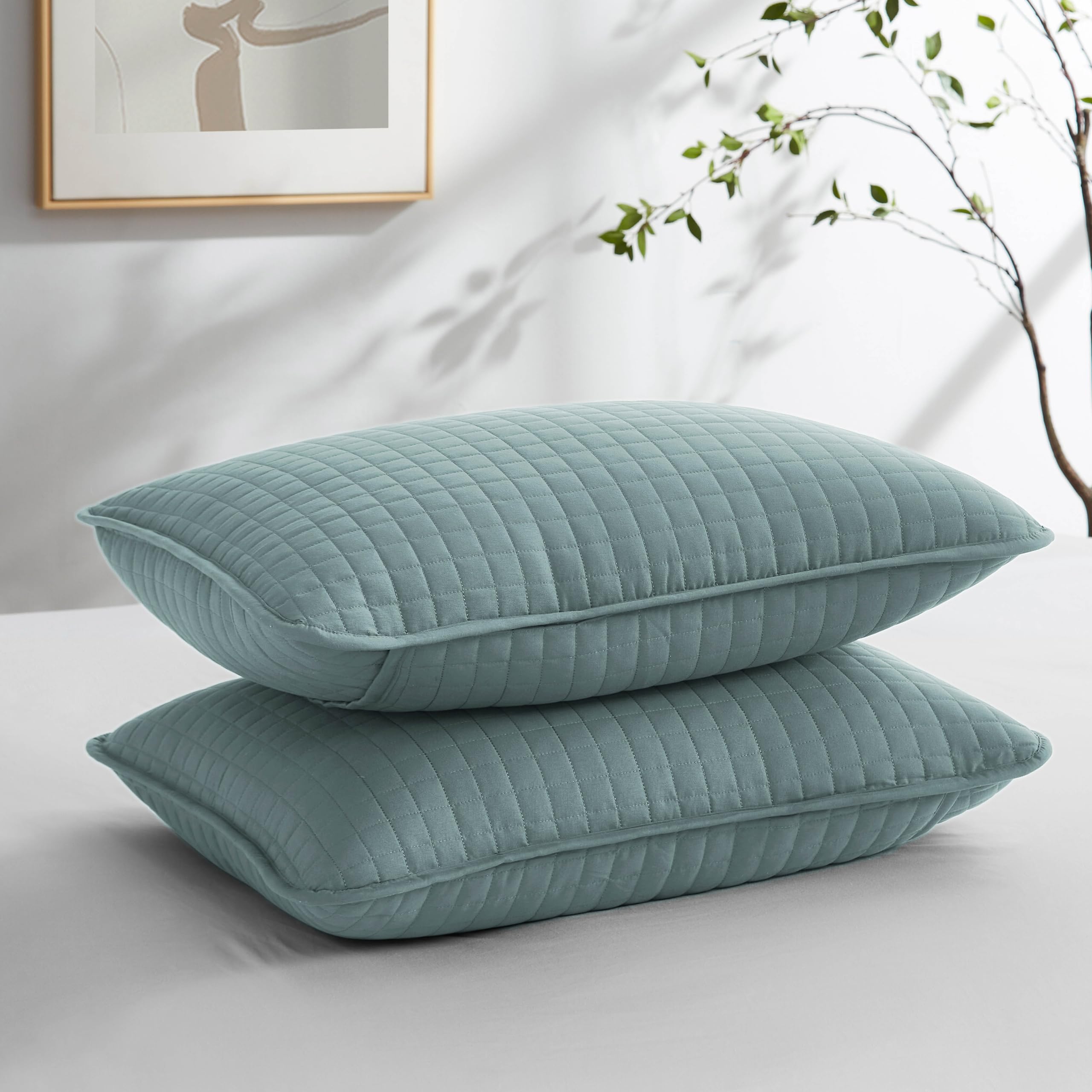 Southshore Fine Linens - Vilano Springs - Pair Of Quilted Pillow Sham Covers (No Inserts), 18' X 18', Teal