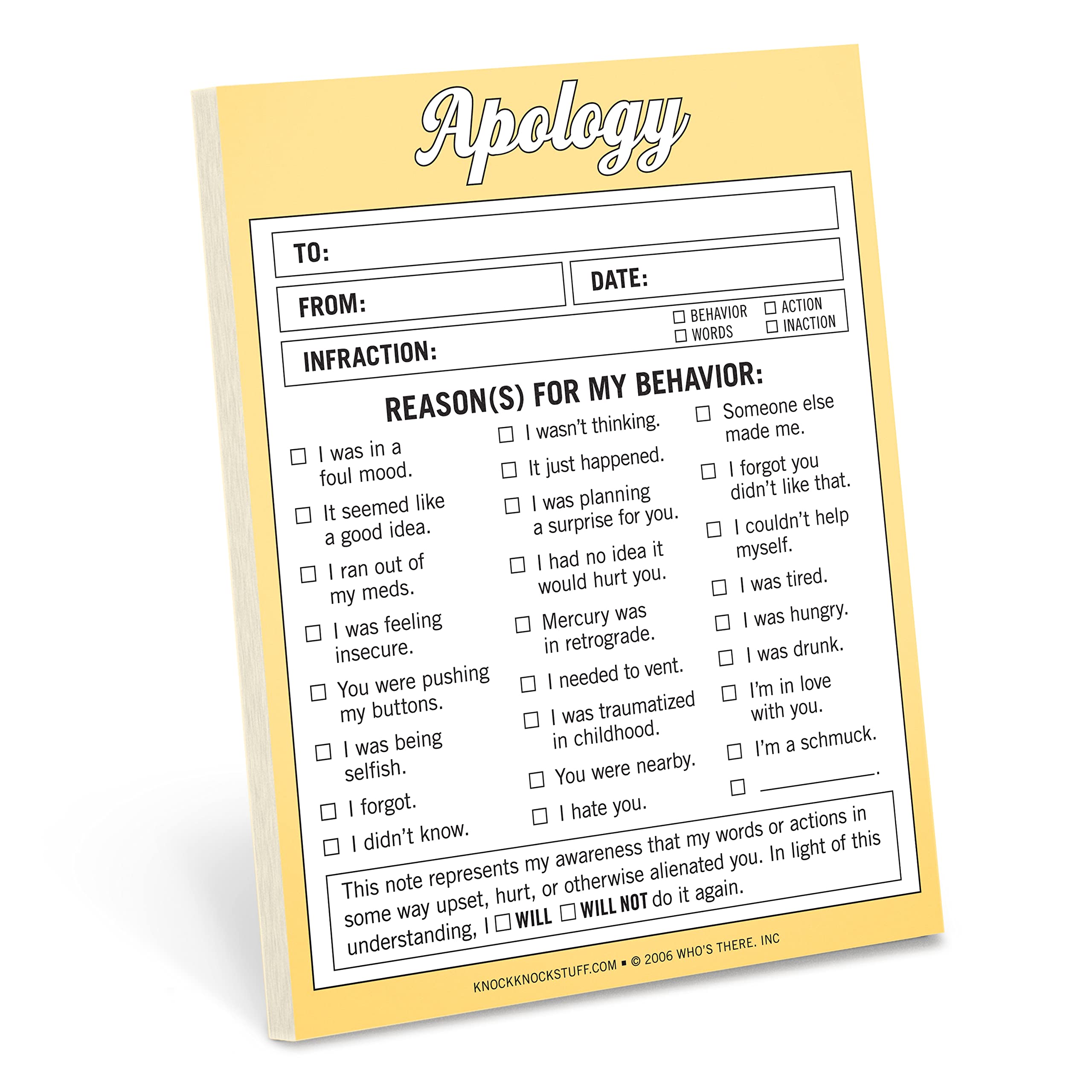 Knock Knock Apology Nifty Note, Checklist Memo Pad & Sorry Note, 4 X 5.25-Inches