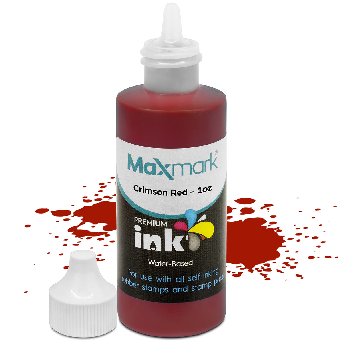 Maxmark Premium Refill Ink For Self Inking Stamps And Stamp Pads, Crimson Red Color - 1 Oz.