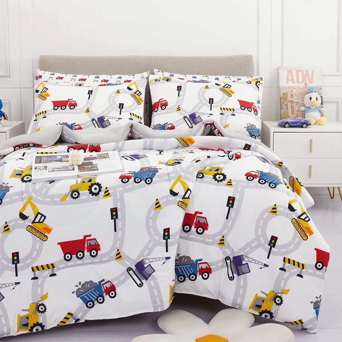 Viviland Twin Comforter Set For Boys - Kids Brushed Microfiber Twin Bedding Set - 5 Pieces Machine Washable Bed In A Bag With So