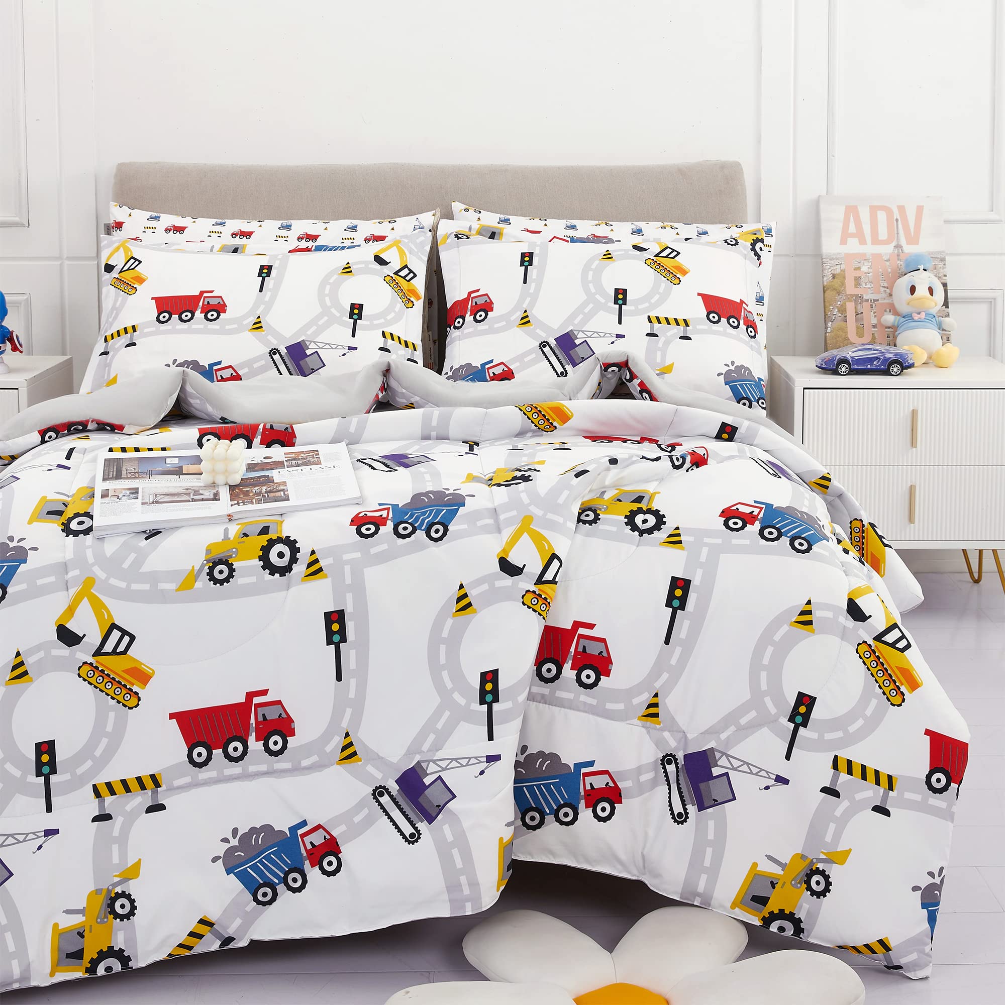 Viviland Twin Comforter Set For Boys - Kids Brushed Microfiber Twin Bedding Set - 5 Pieces Machine Washable Bed In A Bag With So