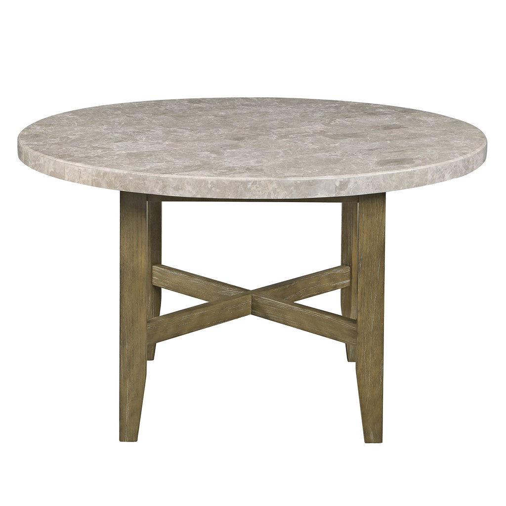 Acme Karsen Round Dining Table in Marble and Rustic Oak