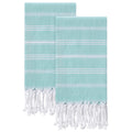 cabanana Cotton Turkish Hand Towel - Set of 2 | Boho Kitchen Tea Towels, 30 x 20 Inches Thin Decorative Bathroom Towel (Aqua)