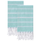 cabanana Cotton Turkish Hand Towel - Set of 2 | Boho Kitchen Tea Towels, 30 x 20 Inches Thin Decorative Bathroom Towel (Aqua)