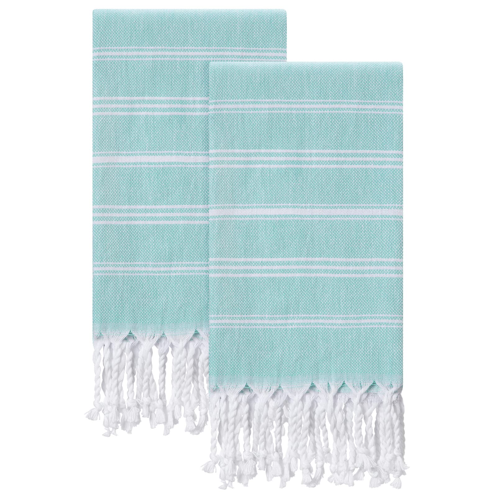 cabanana Cotton Turkish Hand Towel - Set of 2 | Boho Kitchen Tea Towels, 30 x 20 Inches Thin Decorative Bathroom Towel (Aqua)
