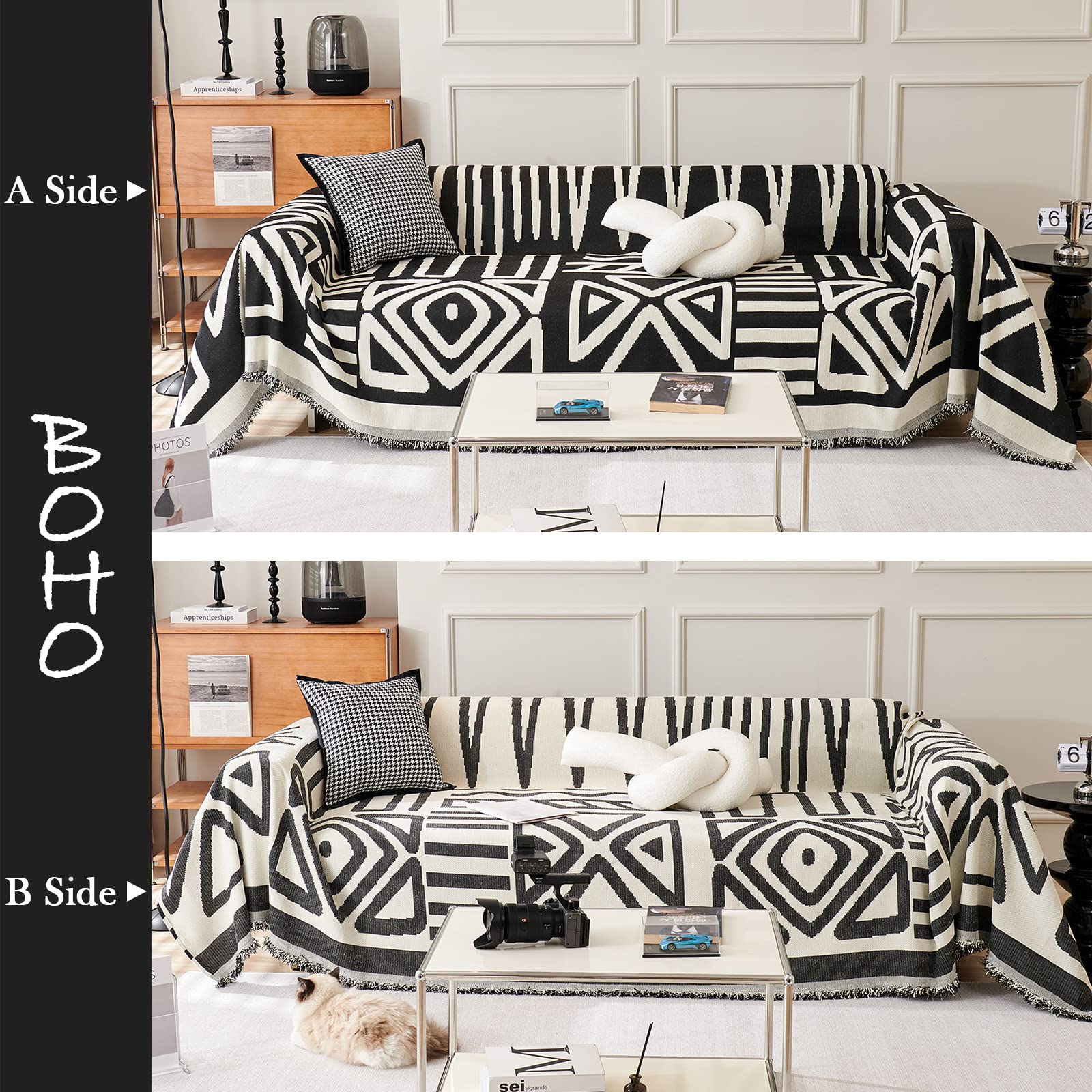 Handontime Boho Sofa Covers For Dogs Black Couch Sofa Covers For 3 Cushion Couch Sofa Beige Chenille Sofa Slipcover Couch Covers For Sectional L Shaped Couch Pets Protector Furniture Covers 71' X134'