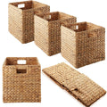 5Pack Woven Shelf Baskets, 10.5 Water Hyacinth Handmade Open Storage Bins, Light Brown Pantry Baskets Organization Basket Fold
