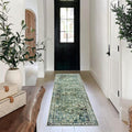 Green Washable Bathroom Hallway Runner Rug with Rubber Backing Non Slip Vintage Boho Floral Long Runners Rugs for Entryway Indoo