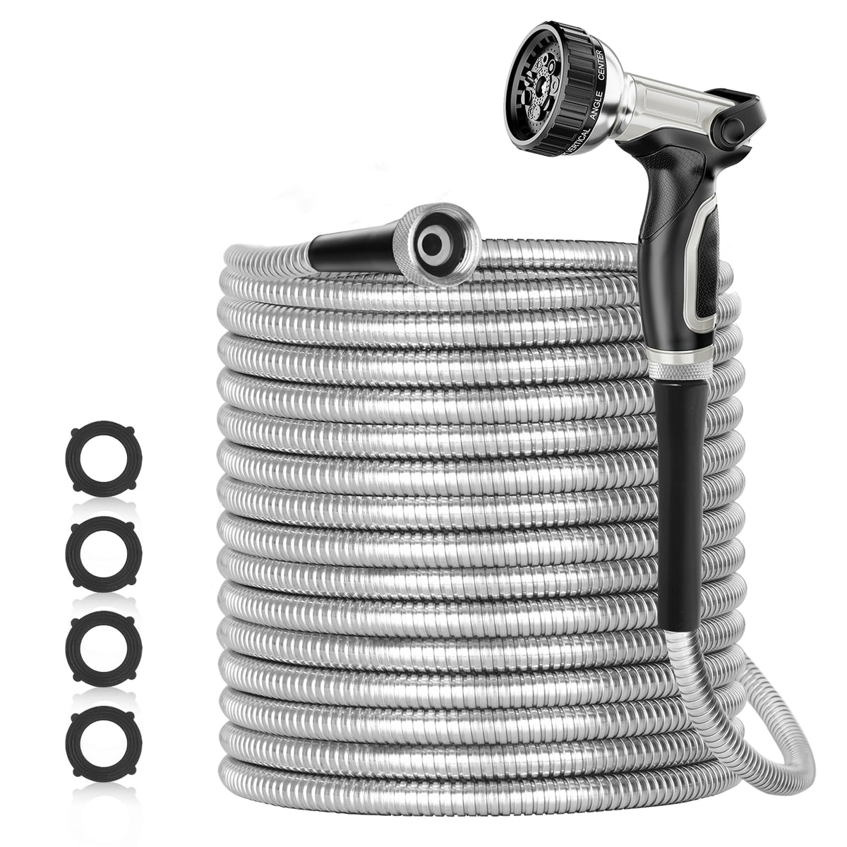 Specilite 200Ft 304 Stainless Steel Garden Hose Metal, Heavy Duty Water Hoses With Nozzles For Yard, Outdoor - Flexible, Never K