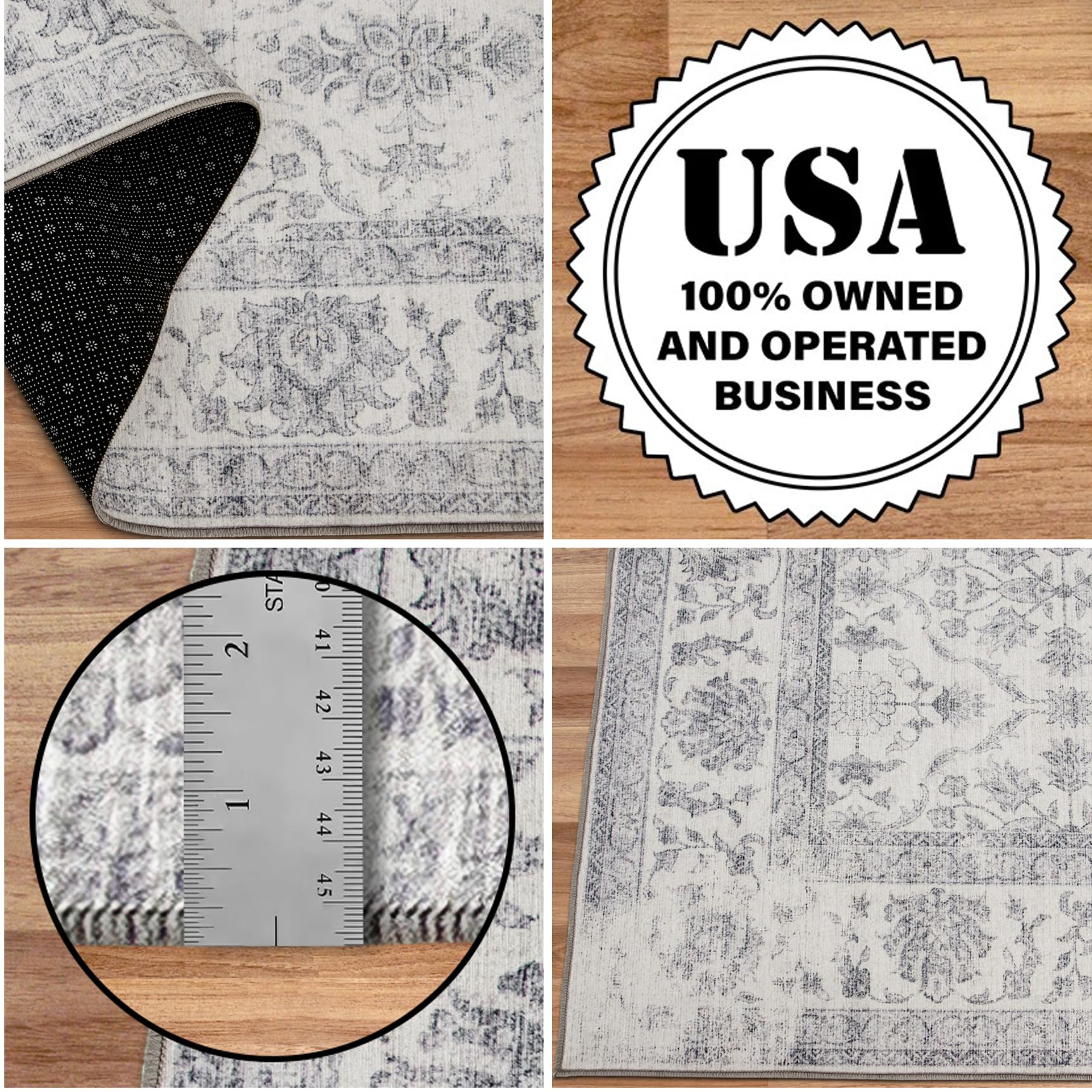 Realife Machine Washable Area Rug Runner - Living Room Bedroom Bathroom Kitchen Entryway Office - Padded Low Pile Stain Resistan
