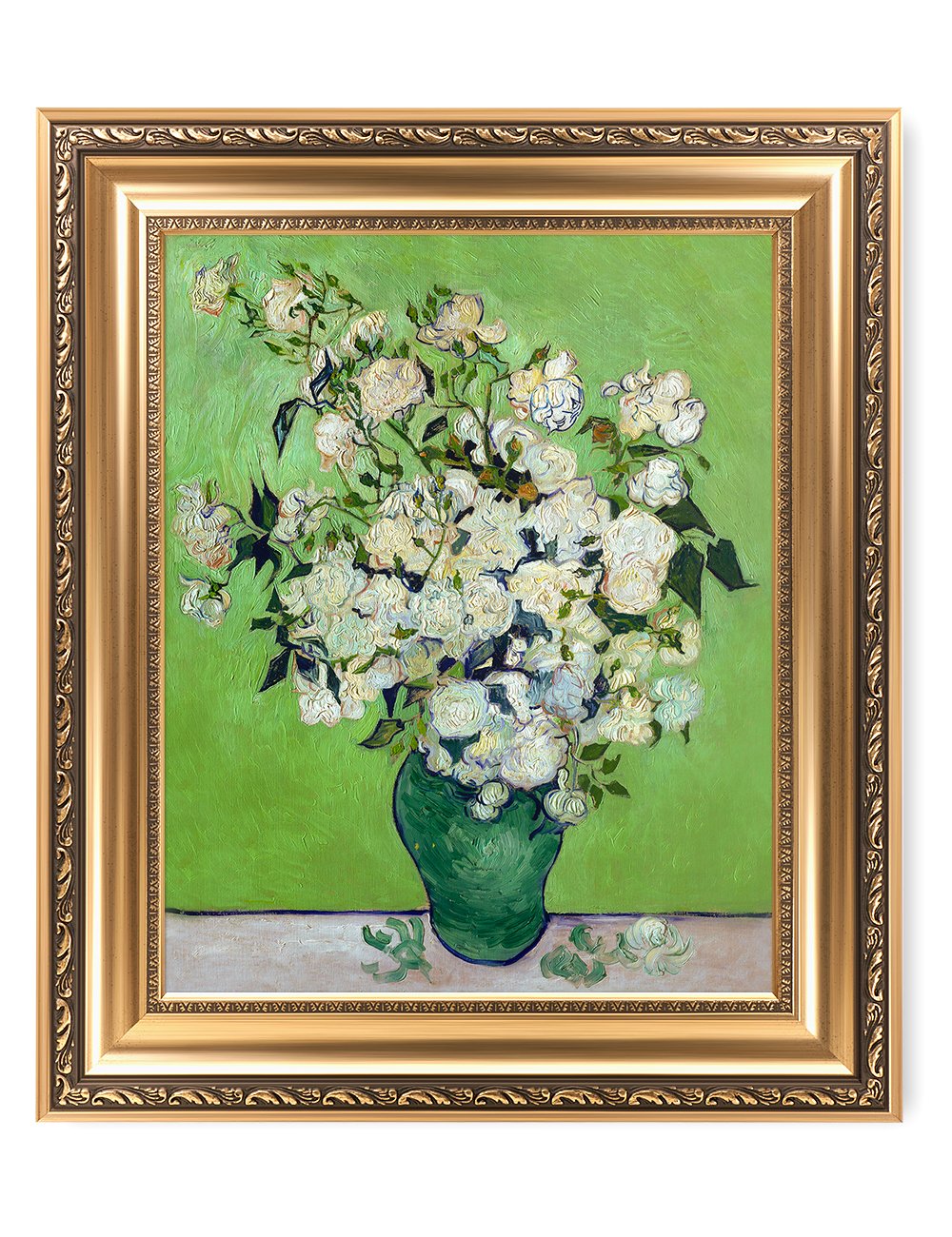 DECORARTS - Pink Roses in a Vase, Vincent Van Gogh Art Reproduction. Giclee Prints Match with Golden Framed for Wall Decor. Pict