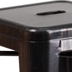 Commercial Grade 24 High Backless Black-Antique Gold Metal Indoor-Outdoor Counter Height Stool with Square Seat