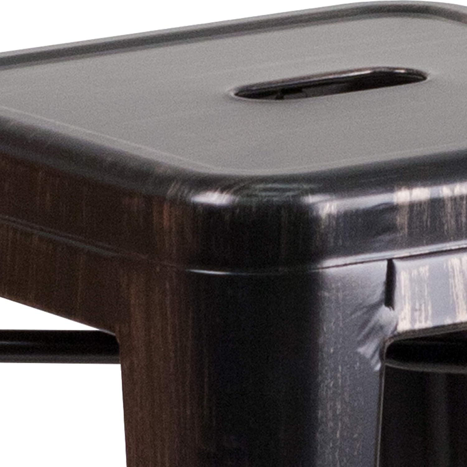 Commercial Grade 24 High Backless Black-Antique Gold Metal Indoor-Outdoor Counter Height Stool with Square Seat