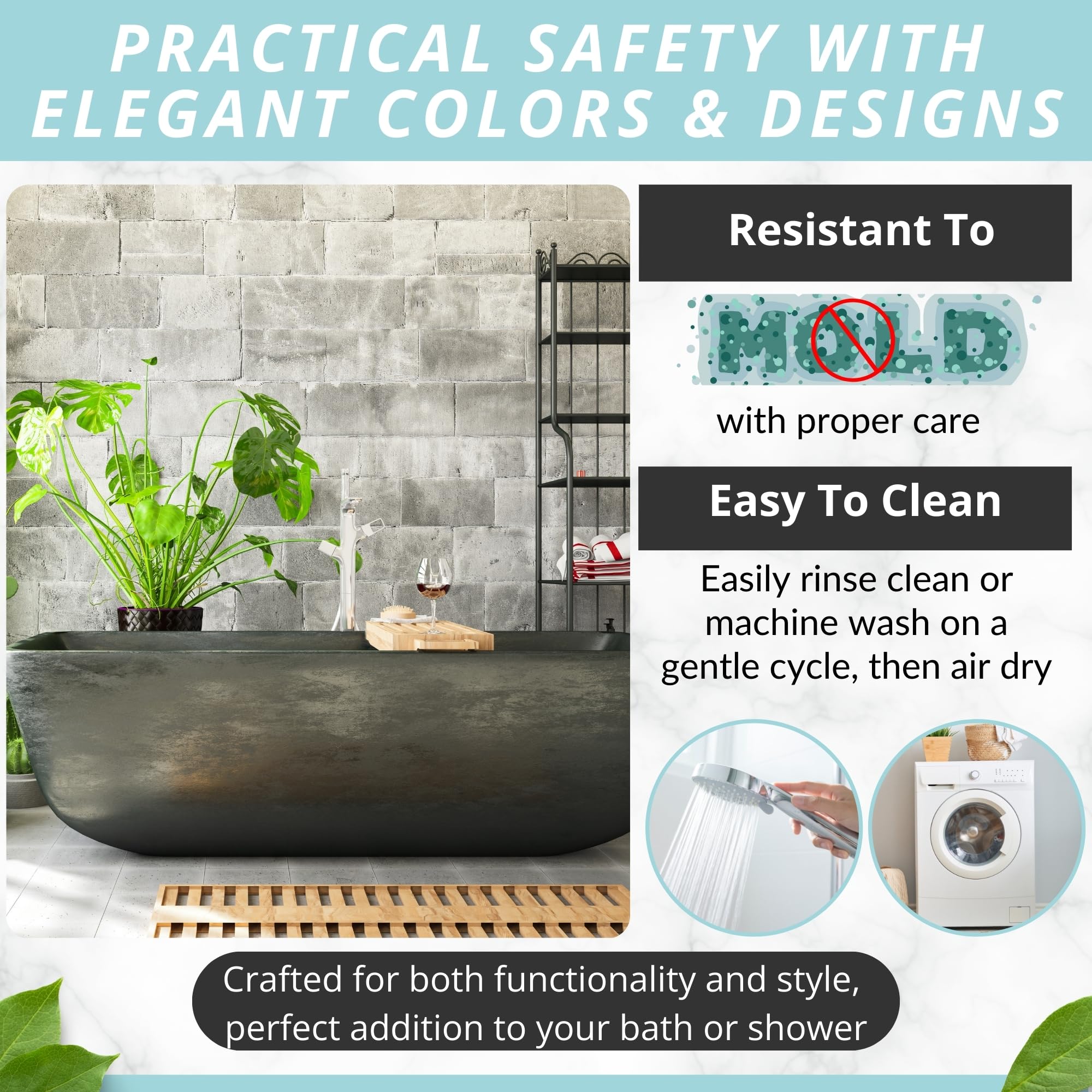 Enkosi Bath Mat - Large Non Slip Bathtub & Shower Mat - Extra Long 40 X 16 Inch Bathroom Mats For Tub Nonslip Anti Slip Bathmats