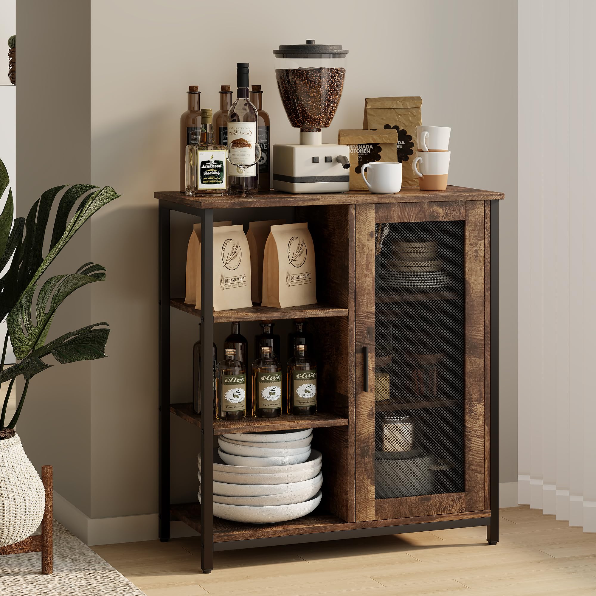 Lvsomt Mini Coffee Bar Cabinet With Storage, 27.5'' Small Kitchen Bar Table, Cute Corner Bar Cabinet For Tea, Buffet Sideboard Cabinet For Dining Room, Farmhouse Coffee Station For Wine (Brown)
