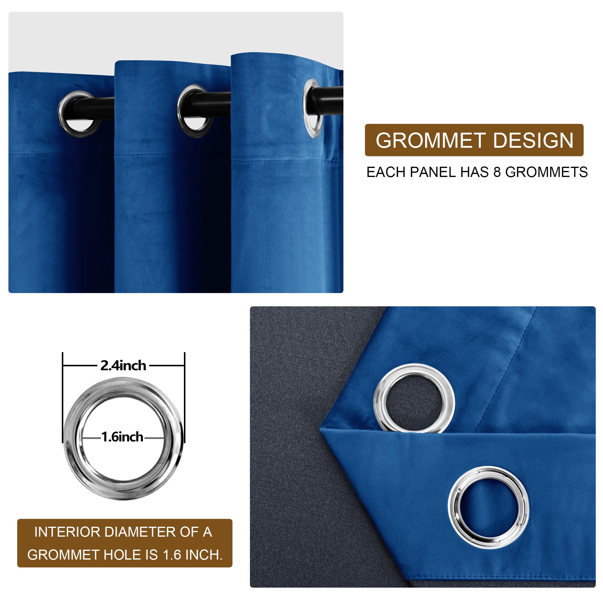 Dwcn Blue Velvet Curtains 120 Inches Long - Blackout Privacy Protect Window Drapes Thick Grommet Tieable Light Blocking Curtains