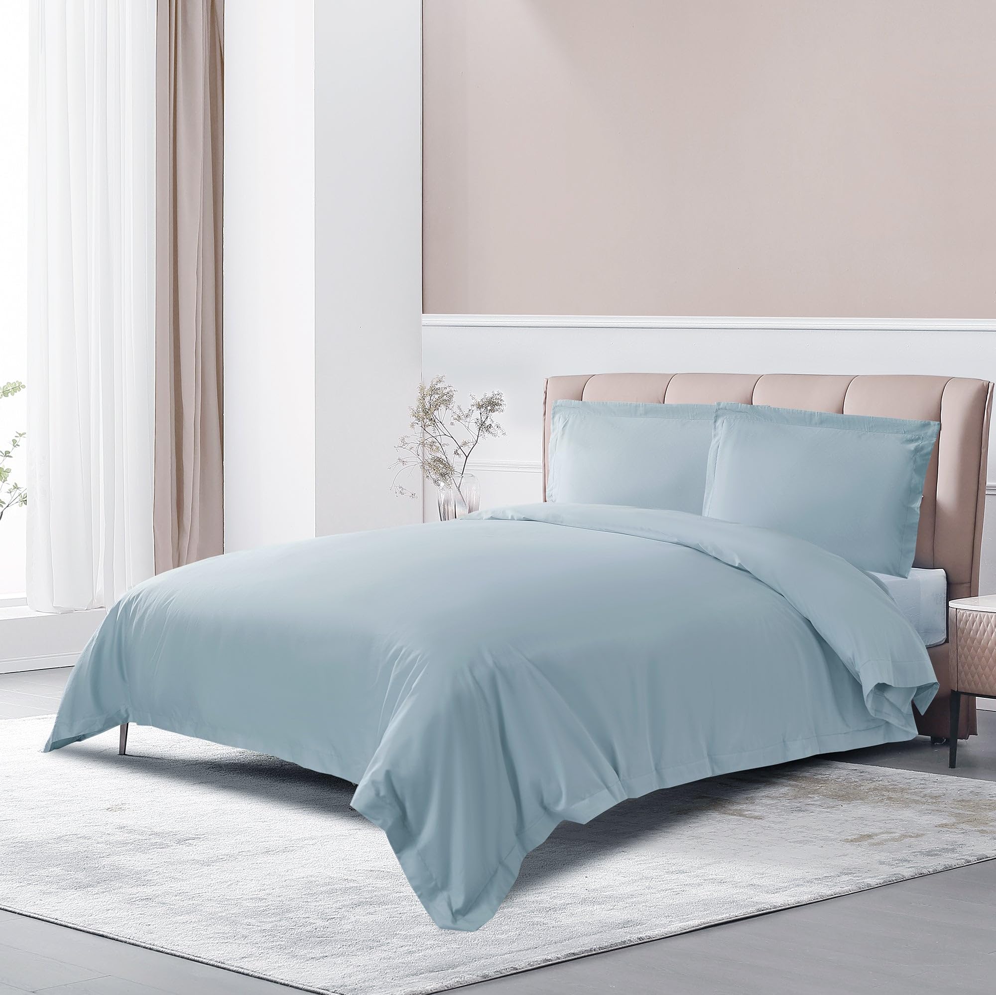 The Cotton & Silk 100% Luxury Long-Staple Cotton Duvet Cover Set - Soft & Breathable, Queen Size, Misty Blue (1 Duvet Cover With