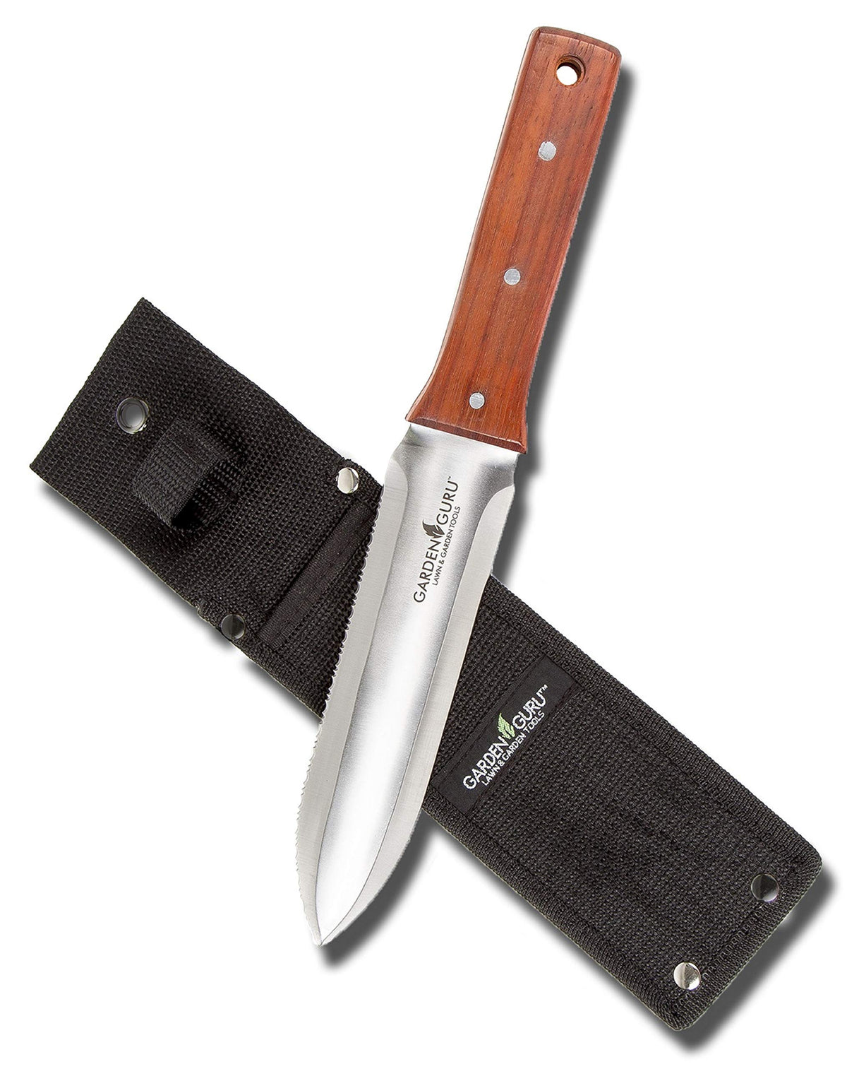 Garden Guru Hori Hori Gardening Knife For Weeding, Digging, Pruning, And Cultivating - Stainless Steel Full Tang Blade  Marks Fo