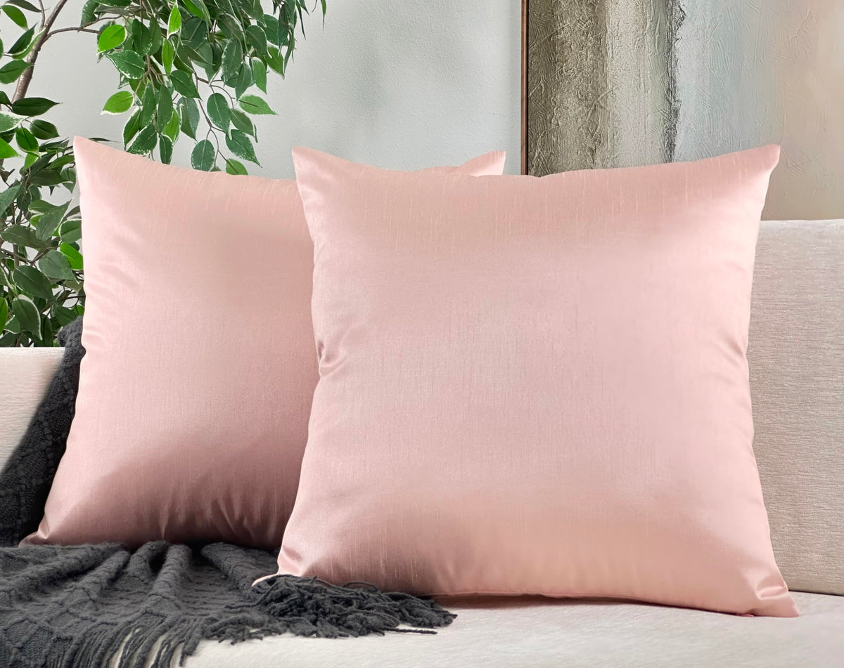 Aiking Home 24X24 Inches Faux Silk Square European Shams, Zipper Closure, Rose Pink (Set Of 2)