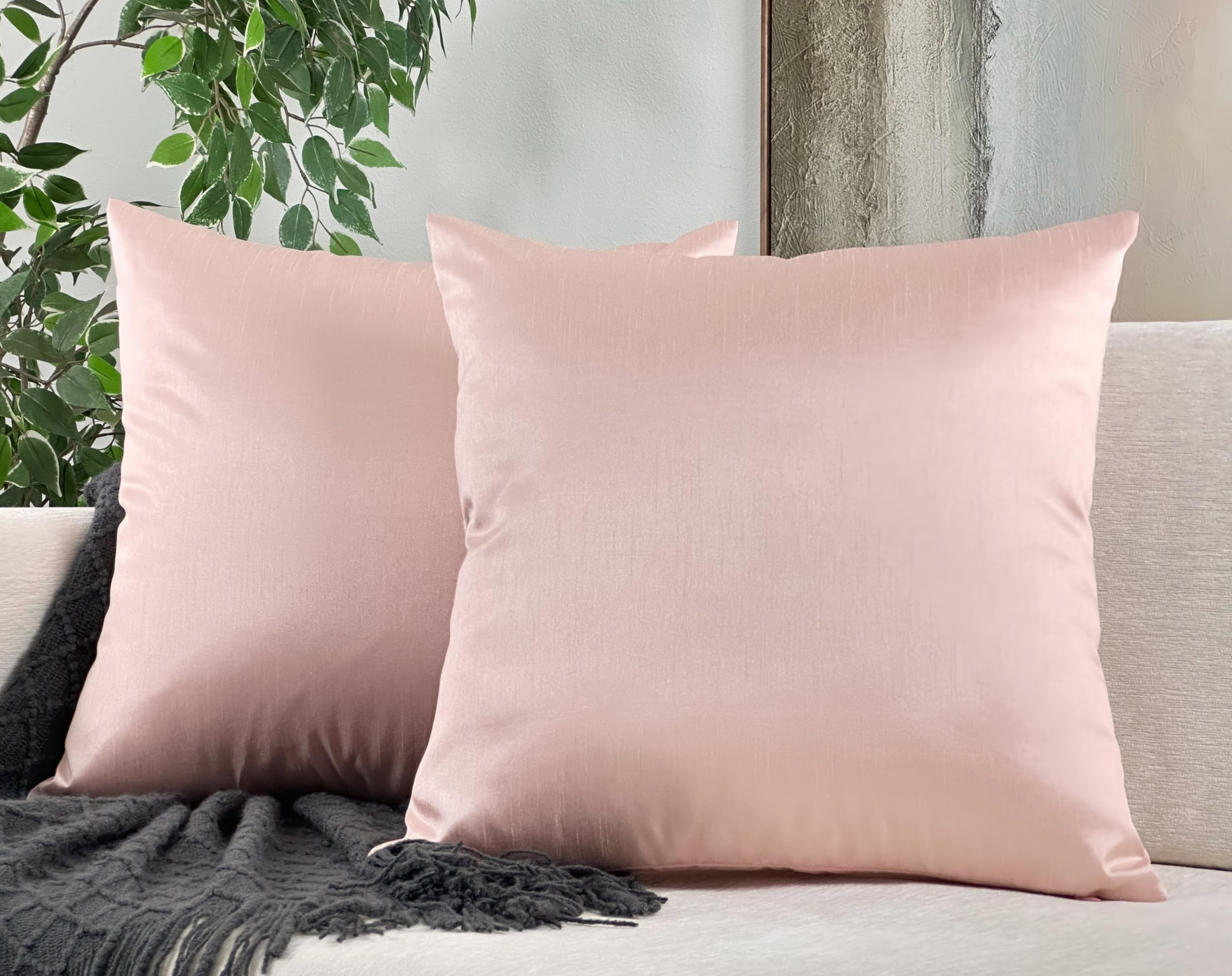 Aiking Home 18X18 Inches Faux Silk Square Throw Pillow Cover, Zipper Closure, Rose Pink (Set Of 2)