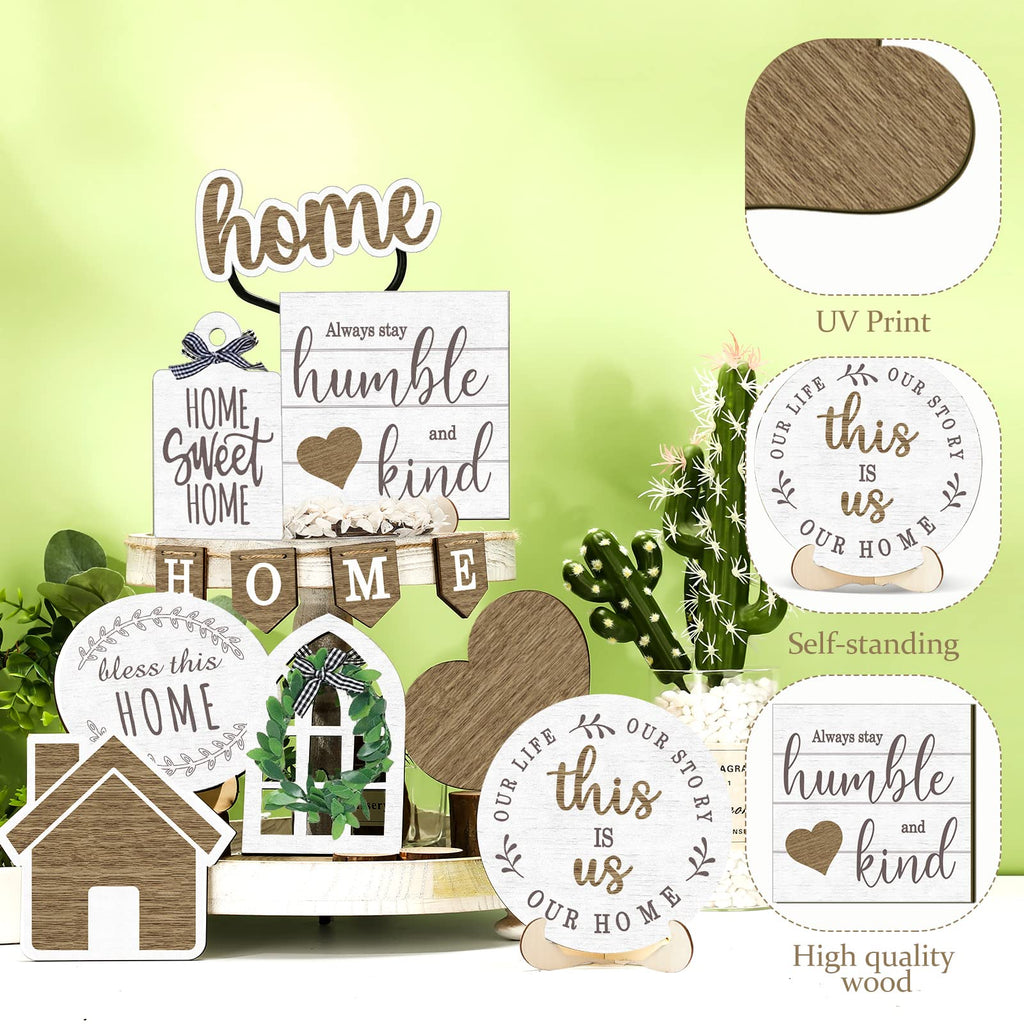 Maitys 10 Pcs Summer Beach Tiered Tray Decoration Set Farmhouse Rustic Home Decor Home Wood Sign Rustic Table Ornaments For Home