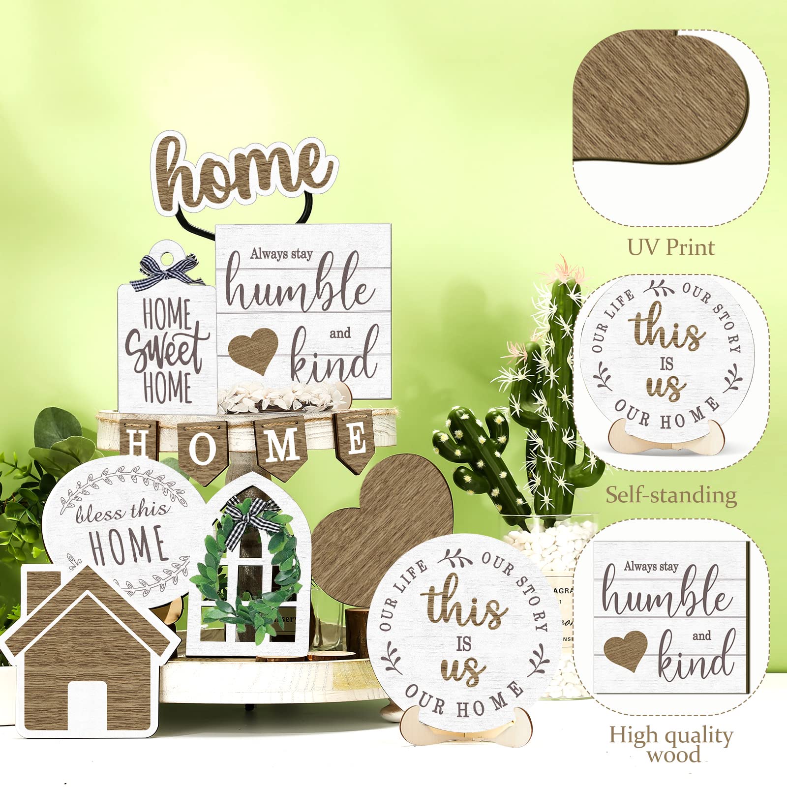 Maitys 10 Pcs Summer Beach Tiered Tray Decoration Set Farmhouse Rustic Home Decor Home Wood Sign Rustic Table Ornaments For Home