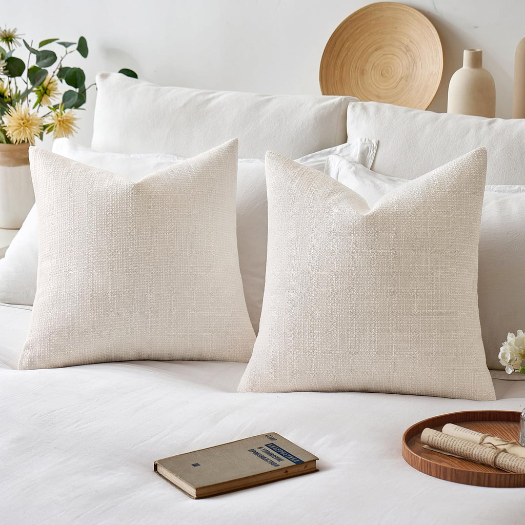Miulee Burlap Linen Throw Pillow Covers 24X24 Inch Christmas Cream White Decorative Pillow Covers Modern Farmhouse Pillowcases S