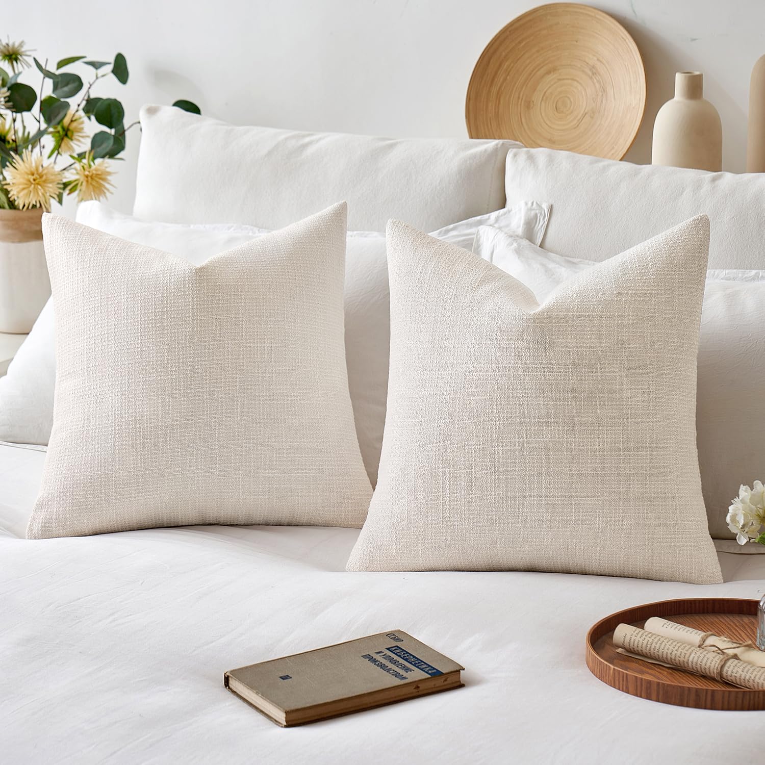 Miulee Burlap Linen Throw Pillow Covers 24X24 Inch Christmas Cream White Decorative Pillow Covers Modern Farmhouse Pillowcases S