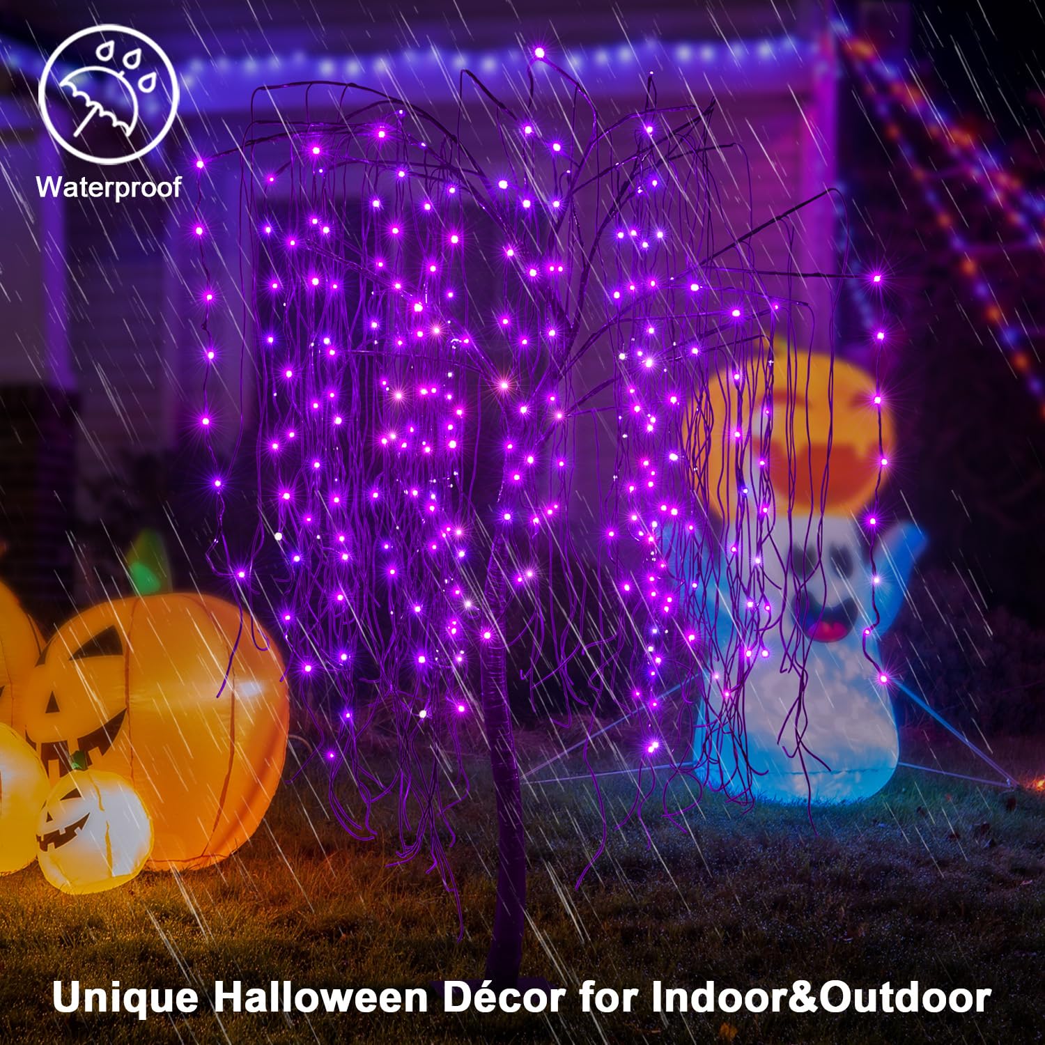 Lightshare 7 Feet Halloween Willow Tree With Spiders, 256 Led Lights For Home, Festival,Nativity, Party, And Christmas Decoratio