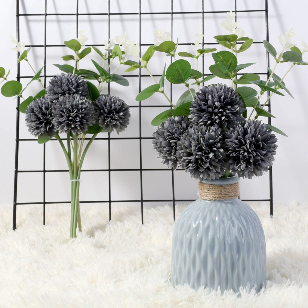 Kimura'S Cabin Black Silk Flowers Artificial Hydrangea Chrysanthemum Ball Flowers Bouquets 15Pcs For Home Dining Table Core Hall