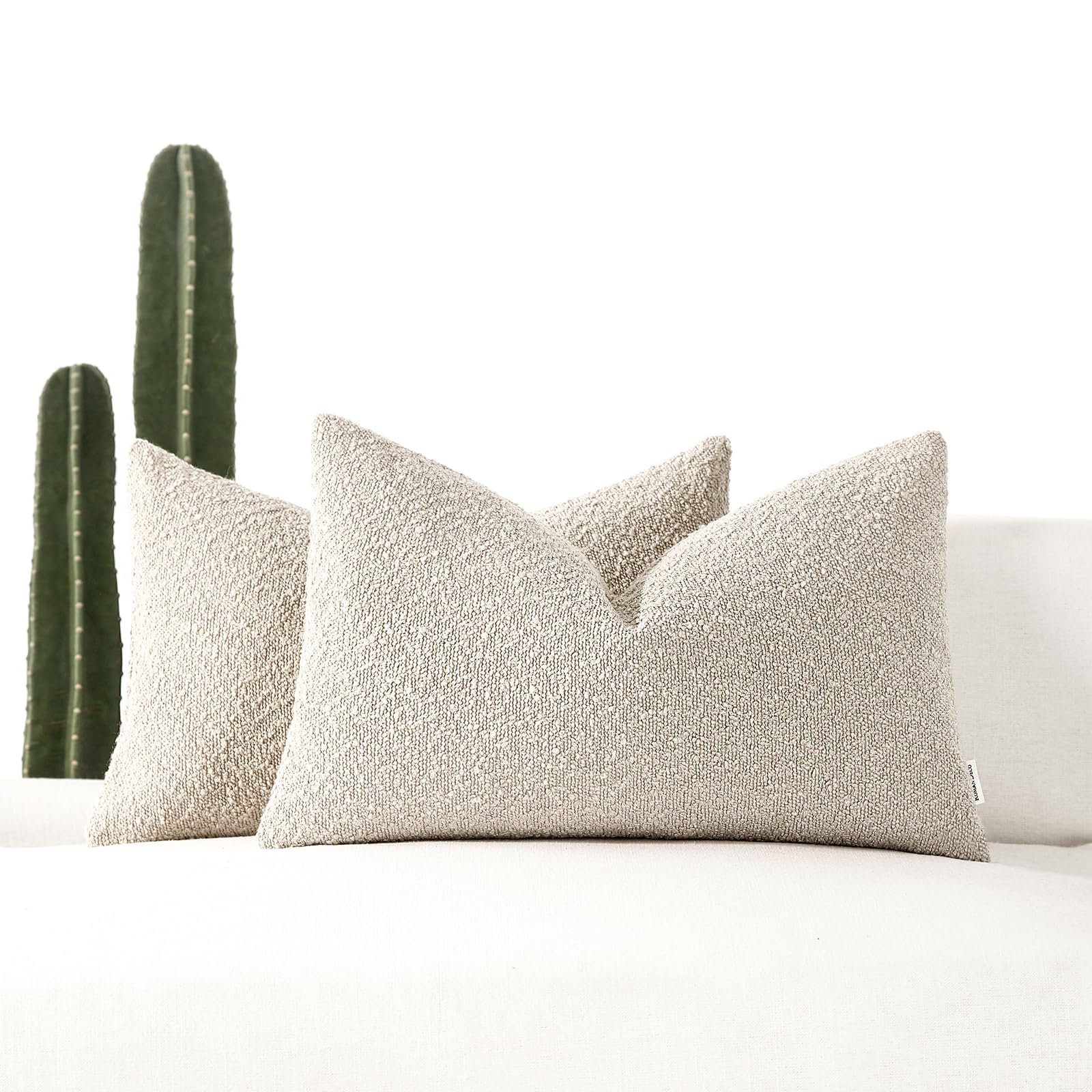 Romandeco Boucle Decorative Lumbar Pillow Covers For Couch Set Of 2, 12X20 Inches, Beige
