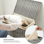 Songmics Storage Basket With Lid, 42.3 Gallon (160L) Storage Bin, Woven Blanket Storage Basket With Handles, Foldable, Removable