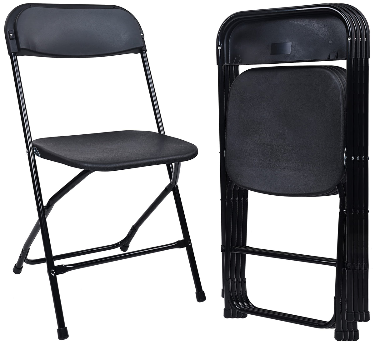 Elevon Folding Plastic Chair With 500-Pound Capacity, Black, 4-Pack