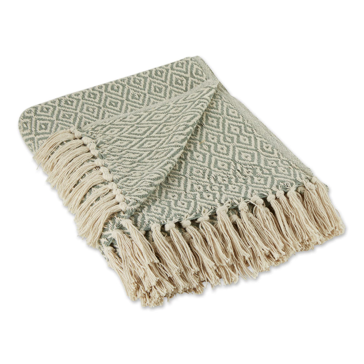 Dii Rustic Farmhouse Double Diamond Woven Throw, 50X60, Artichoke Green