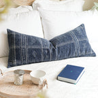 Blissblush Dark Blue Boho Lumbar Throw Pillow Cover 14X36, Decorative Long Accent Body Lumbar Pillow For Bed, Farmhouse Woven Te