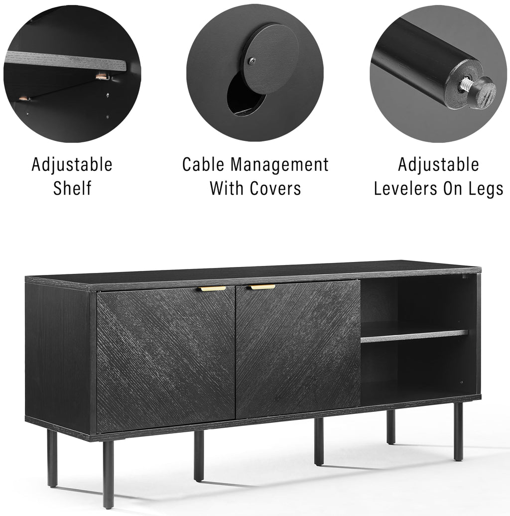 Crosley Furniture Brody Vinyl Record Storage Sideboard, Modern Media Console and Cabinet with Shelves, Black