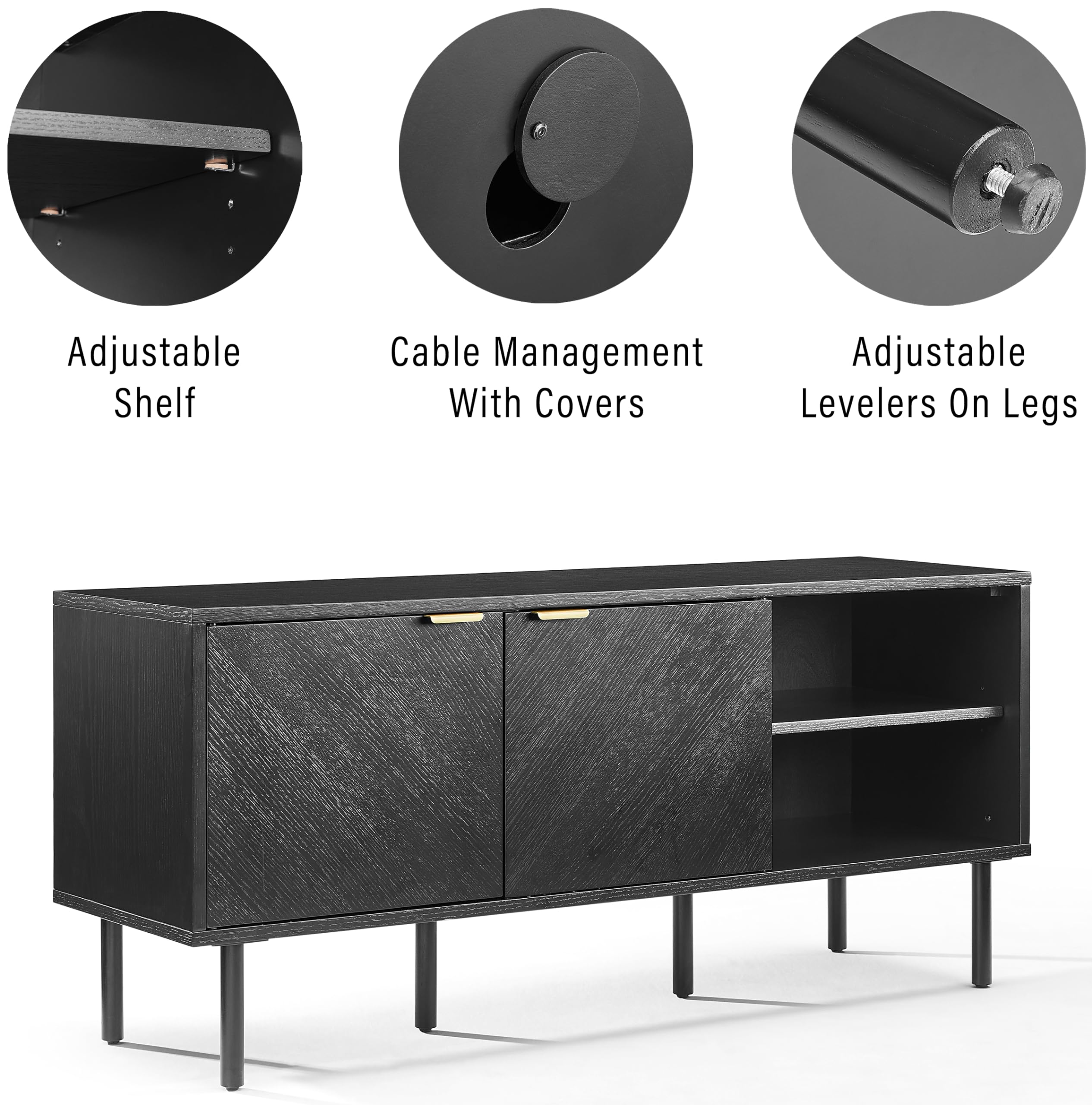 Crosley Furniture Brody Vinyl Record Storage Sideboard, Modern Media Console and Cabinet with Shelves, Black