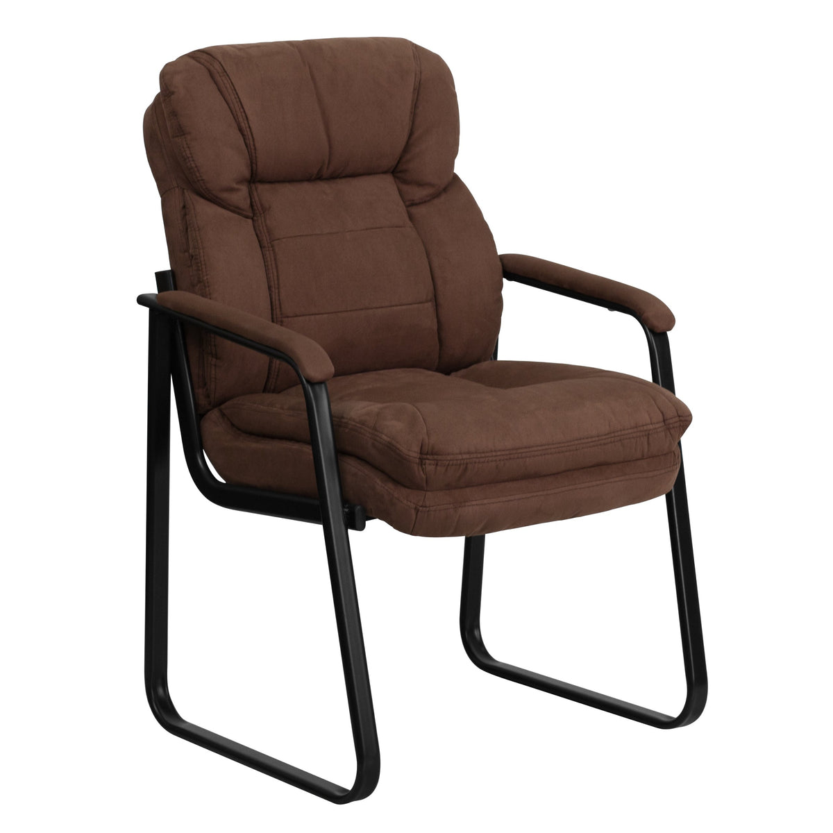 Flash Furniture Isla Brown Microfiber Executive Side Reception Chair with Lumbar Support and Sled Base