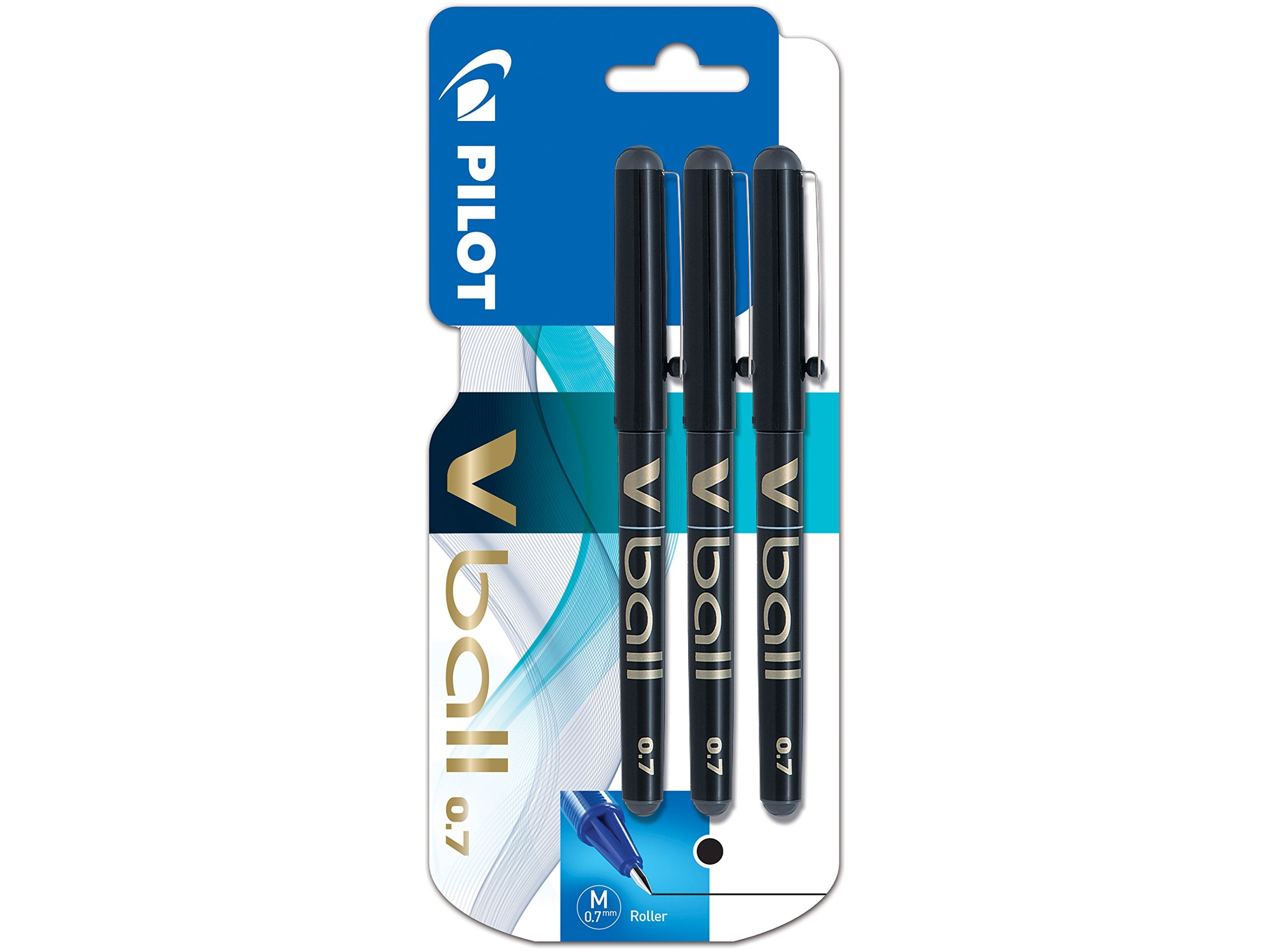 Pilot Vball 7 Rollerball Pen-Black (Pack Of 3)