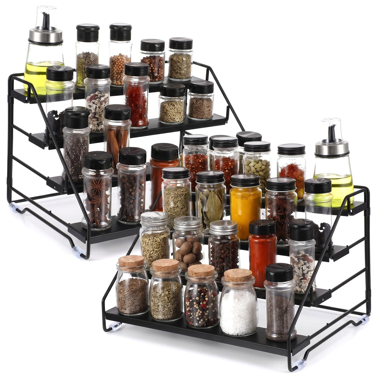 MAQUITA 4 Tier Spice Cabinet Organizer, 2 Pack Metal Spice Racks for Cabinet, Adjustable Depth Seasoning Shelf for Countertop, P