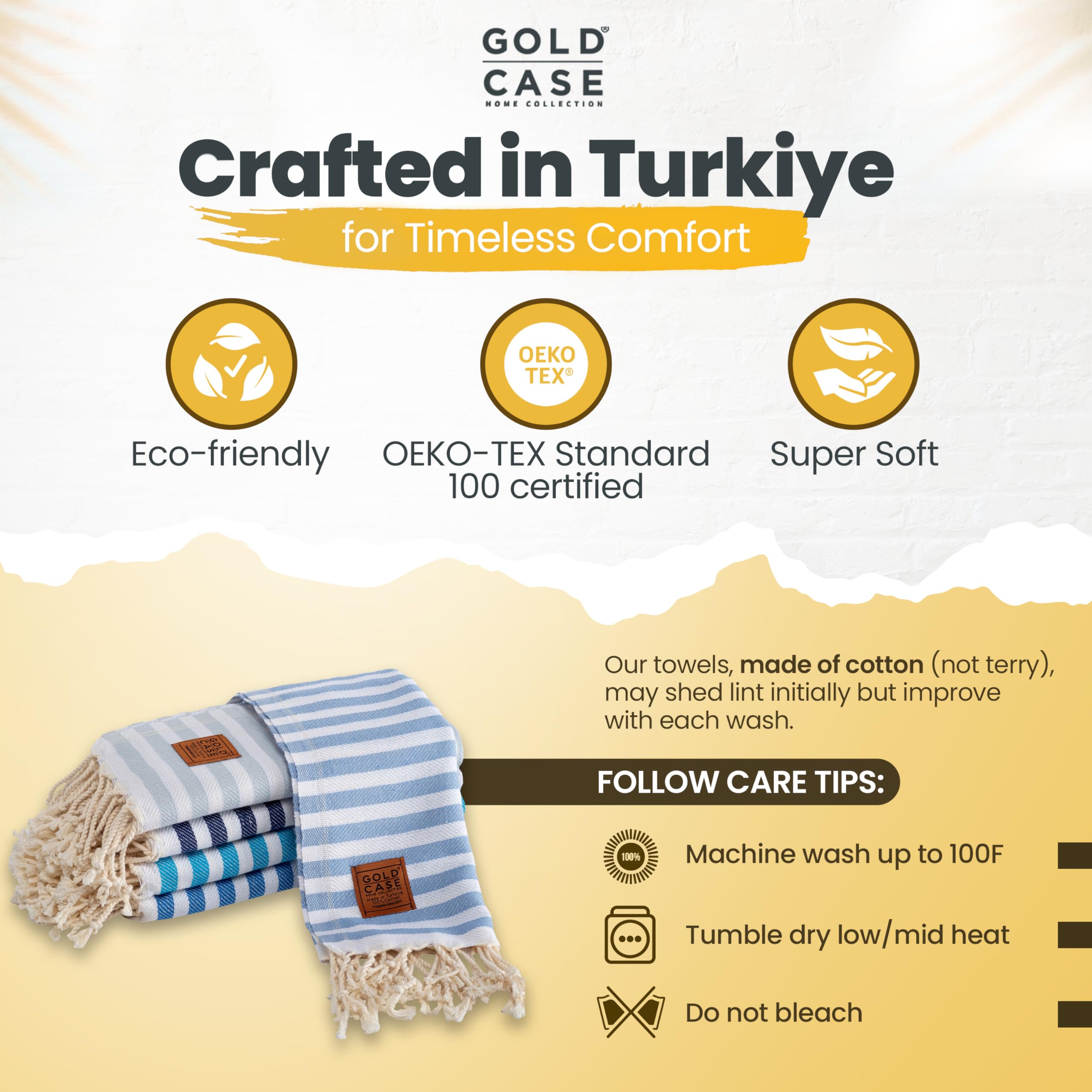 Gold Case Home Collection Myra Turkish Hand Towels For Bathroom Set Of 5-100% Cotton Bathroom Hand Towels - Kitchen Hand Towels
