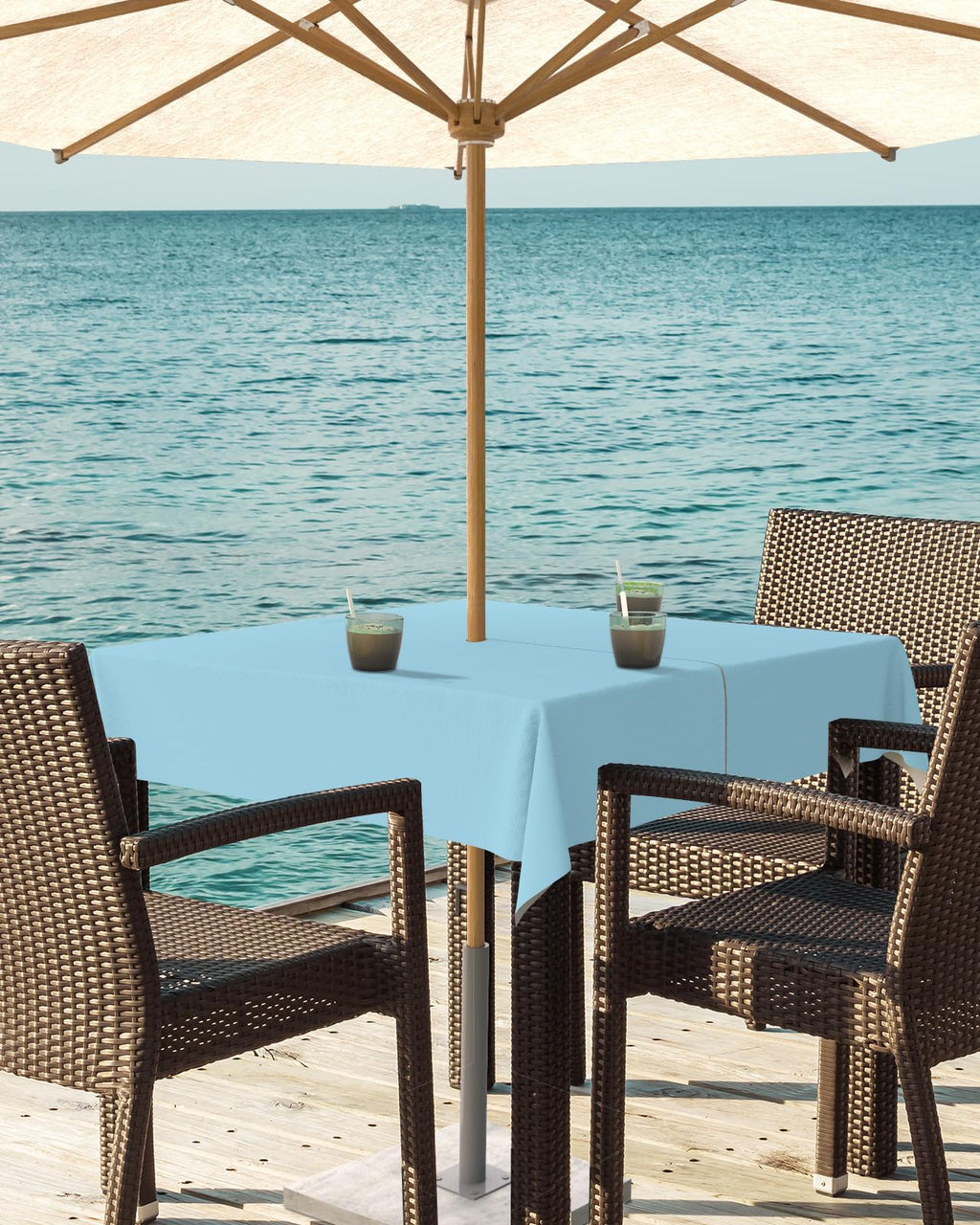 Queenker Sapphire Blue Outdoor Tablecloth With Umbrella Hole And Zipper, Solid Color Table Cover For Square Tables Waterproof Ta