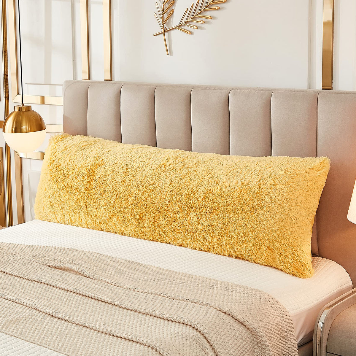 Jauxio Faux Fur Fluffy Body Pillow Cover Luxury Shaggy Plush Decorative Solid Body Pillowcase, Ultra Soft And Cozy Zipper Closur
