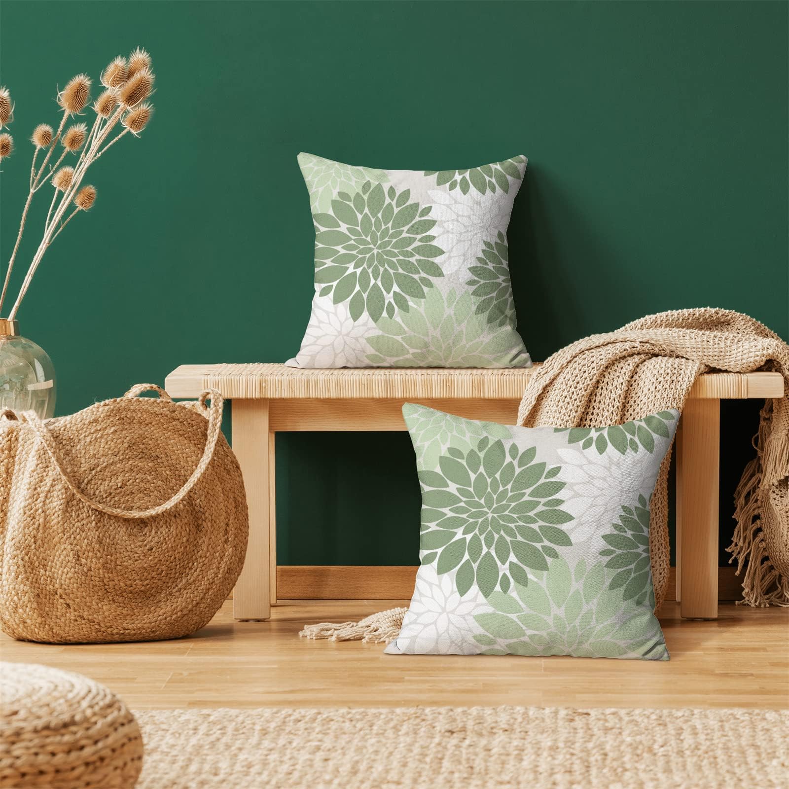 Cxmeifly Sage Green White Pillow Covers 24X24 Inch Set Of 2 Dahlia Floral Decor Throw Pillows Summer Modern Geometry Flower Outd