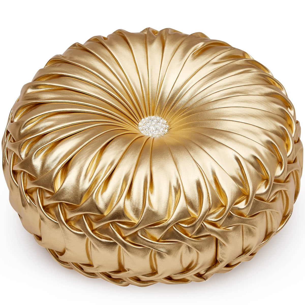Eucior Gold Throw Pillows,Circular Pillow,Pumpkin Pleated Handmade Metallic Throw Pillows,Gold Pillows,Metallic Leather Decorati