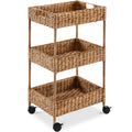 Best Choice Products 3-Tier Water Hyacinth Rolling Nursery Caddy w/Wheels, Utility Cart, Storage Organization for Bathroom, Craf