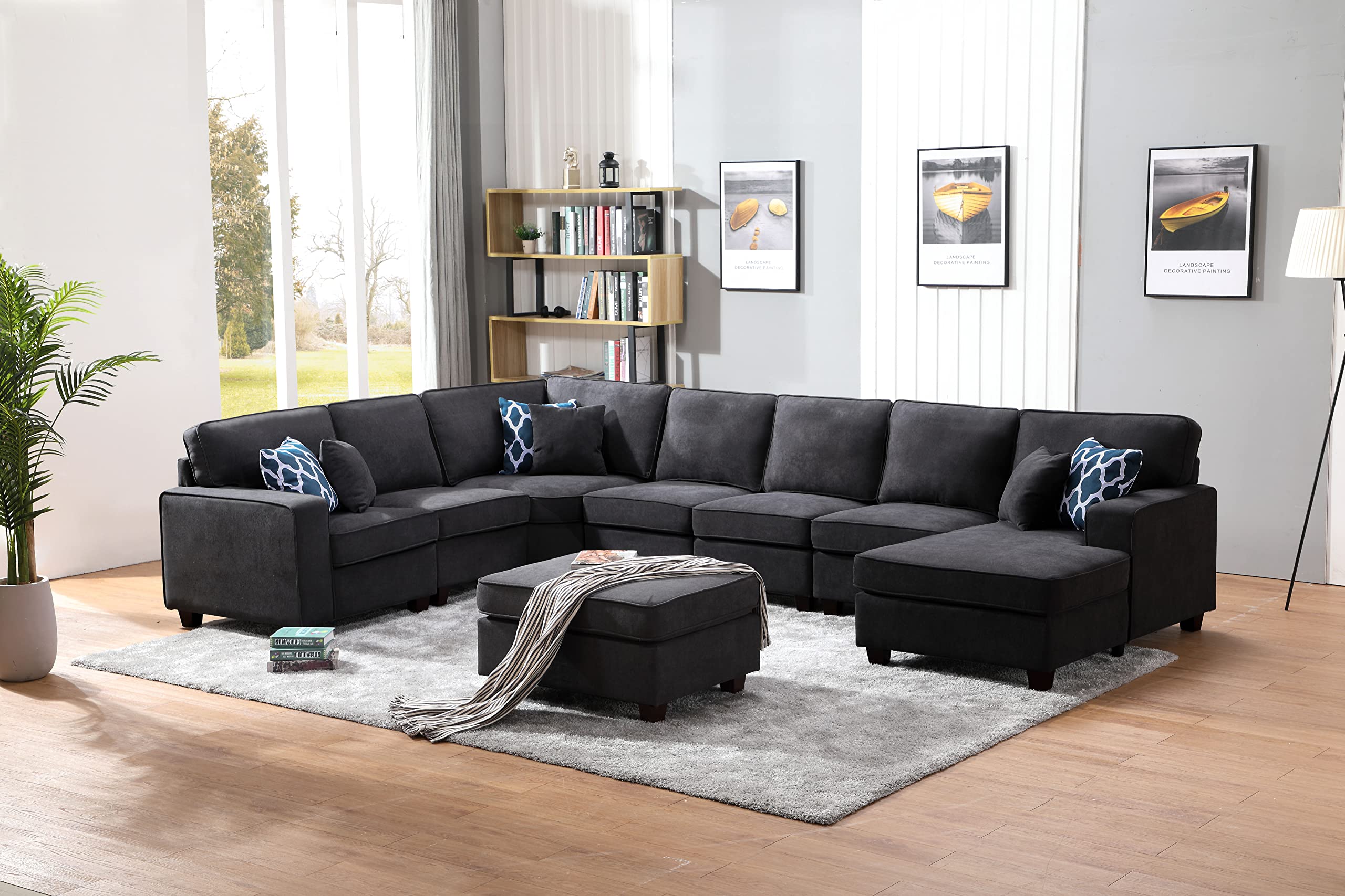 Lilola Home Leo 8Pc Modular L-Shape Sectional Sofa Chaise and Ottoman - Thumbnail 5